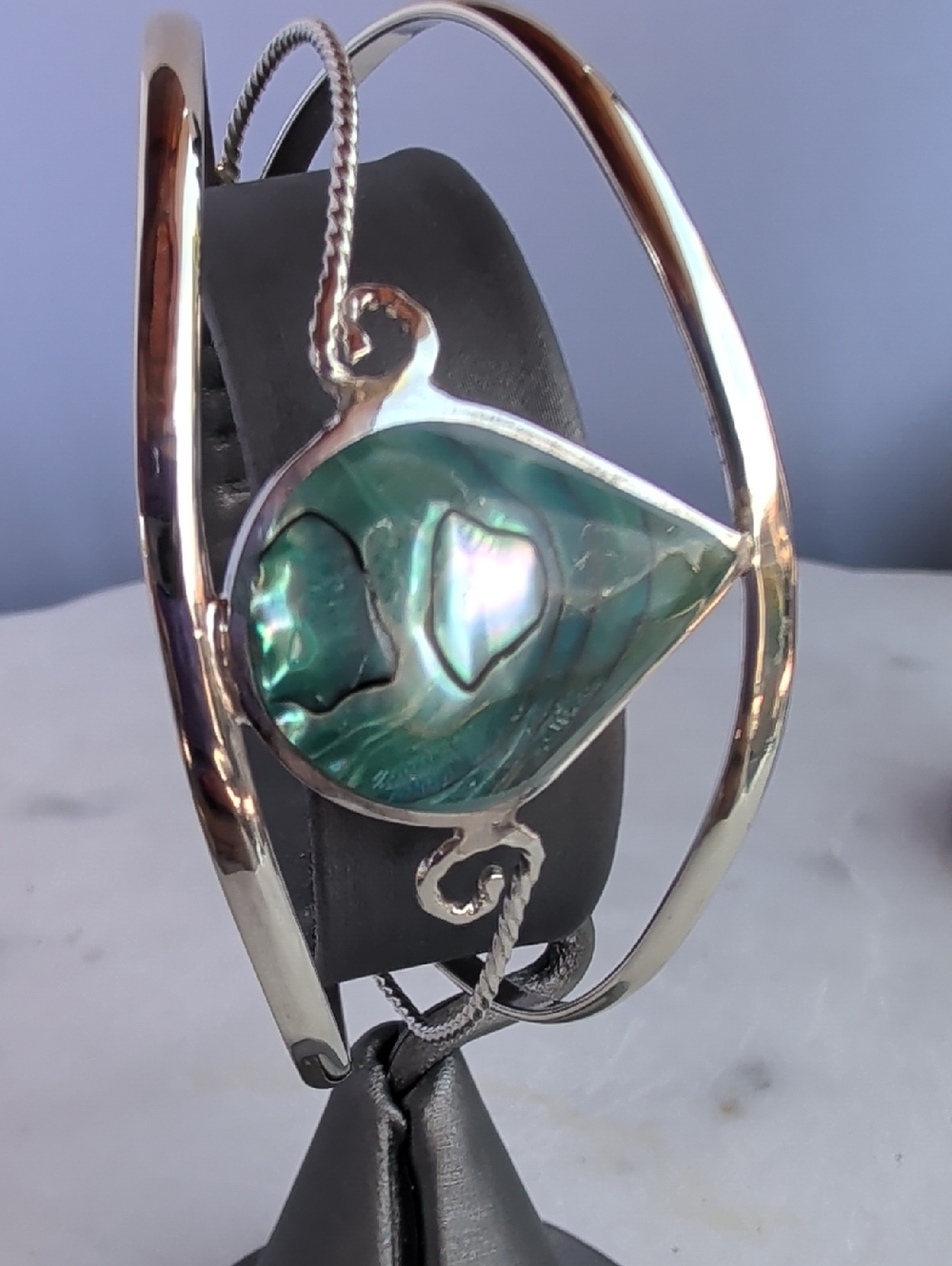 Alpaca Silver Teardrop Cuff Bracelet Abalone Green Blue Shell - Picture 5 of 8